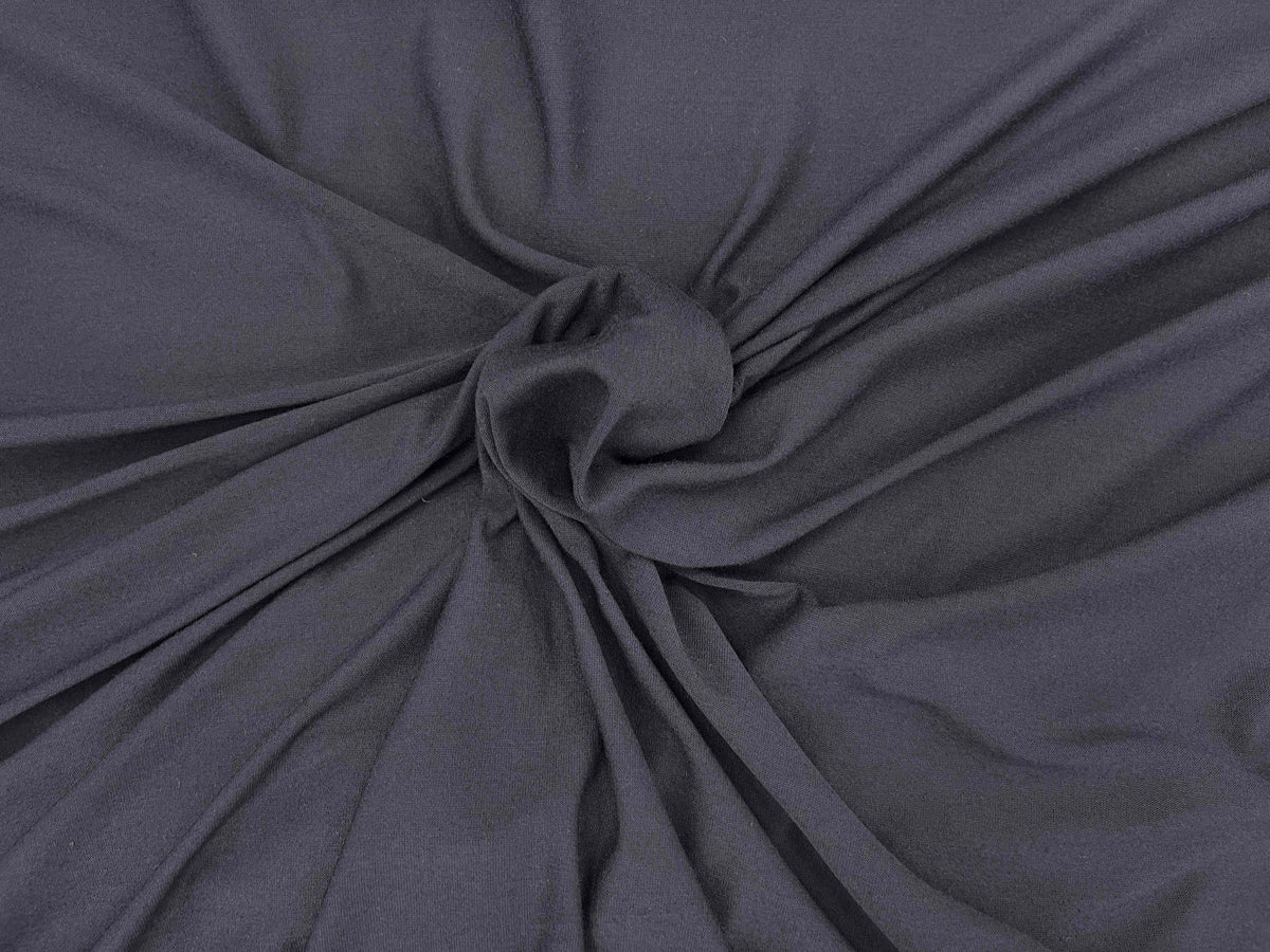 Plain midnight blue cotton blend jersey fabric, soft and stretchy material ideal for clothing and craft projects.