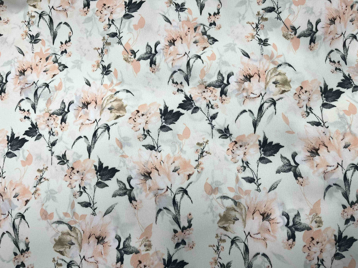 Cream Peach Floral - Printed Crepe Special - Cheap Fabrics