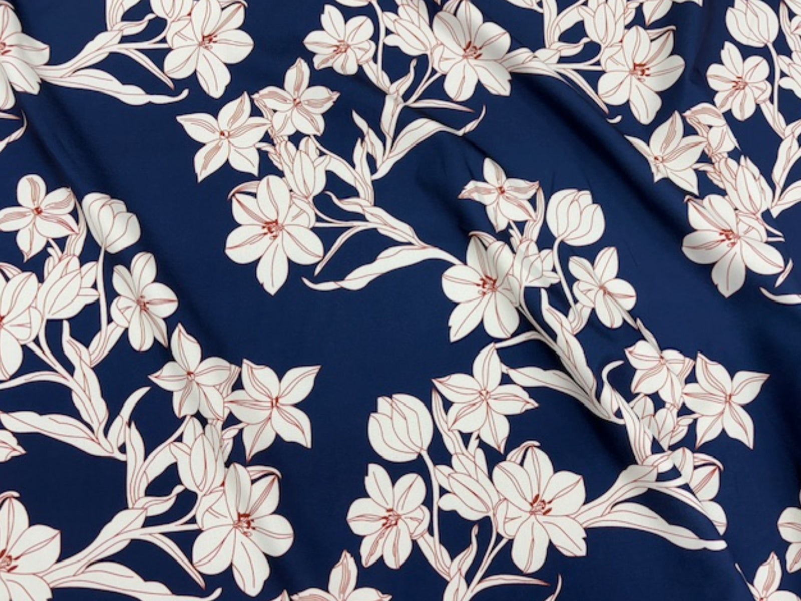 Floral Brook - Printed Peachskin Fabric - Cheap Fabrics