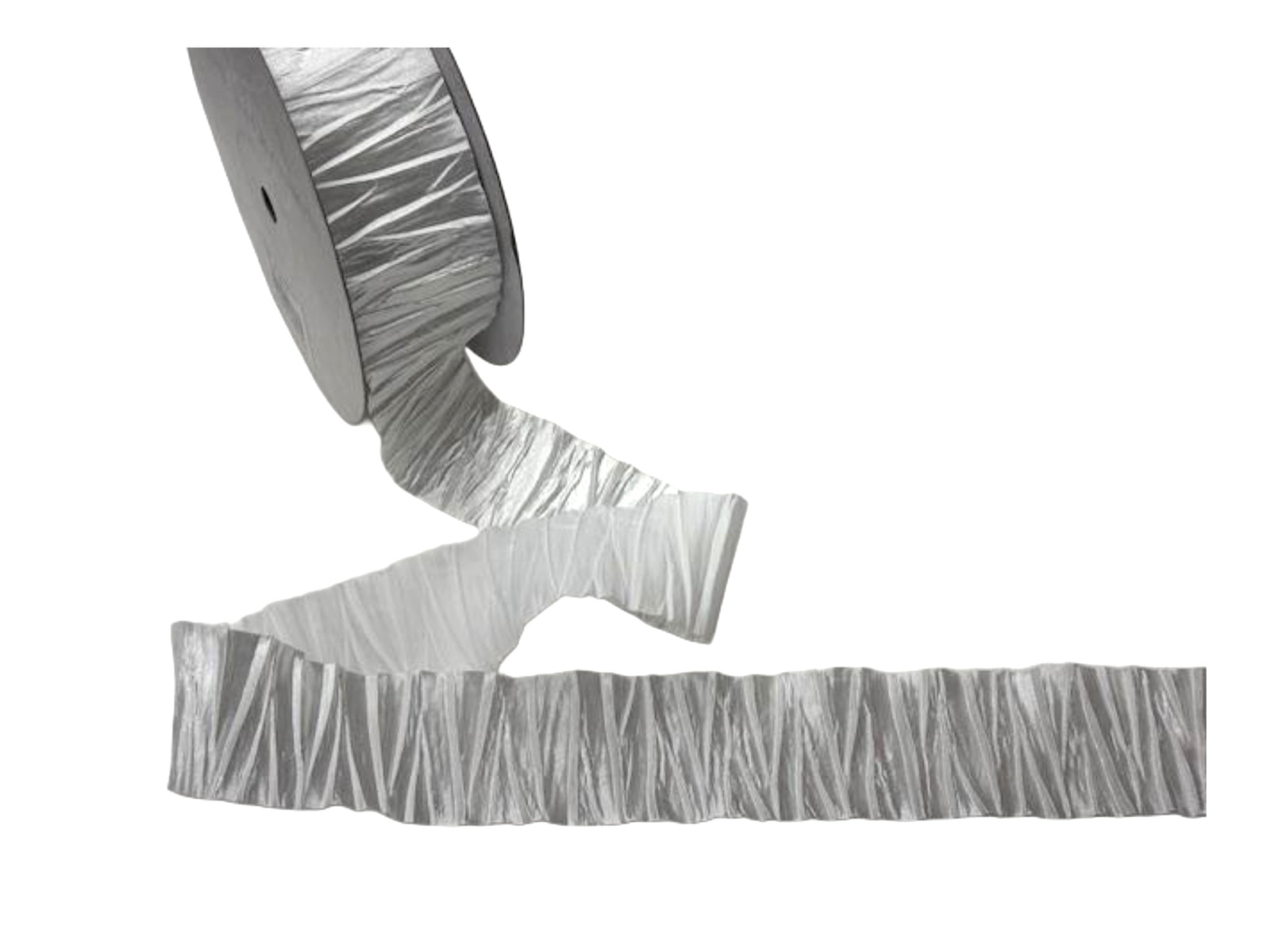 Crinkle Satin Ribbon - White (40mm) - Cheap Fabrics
