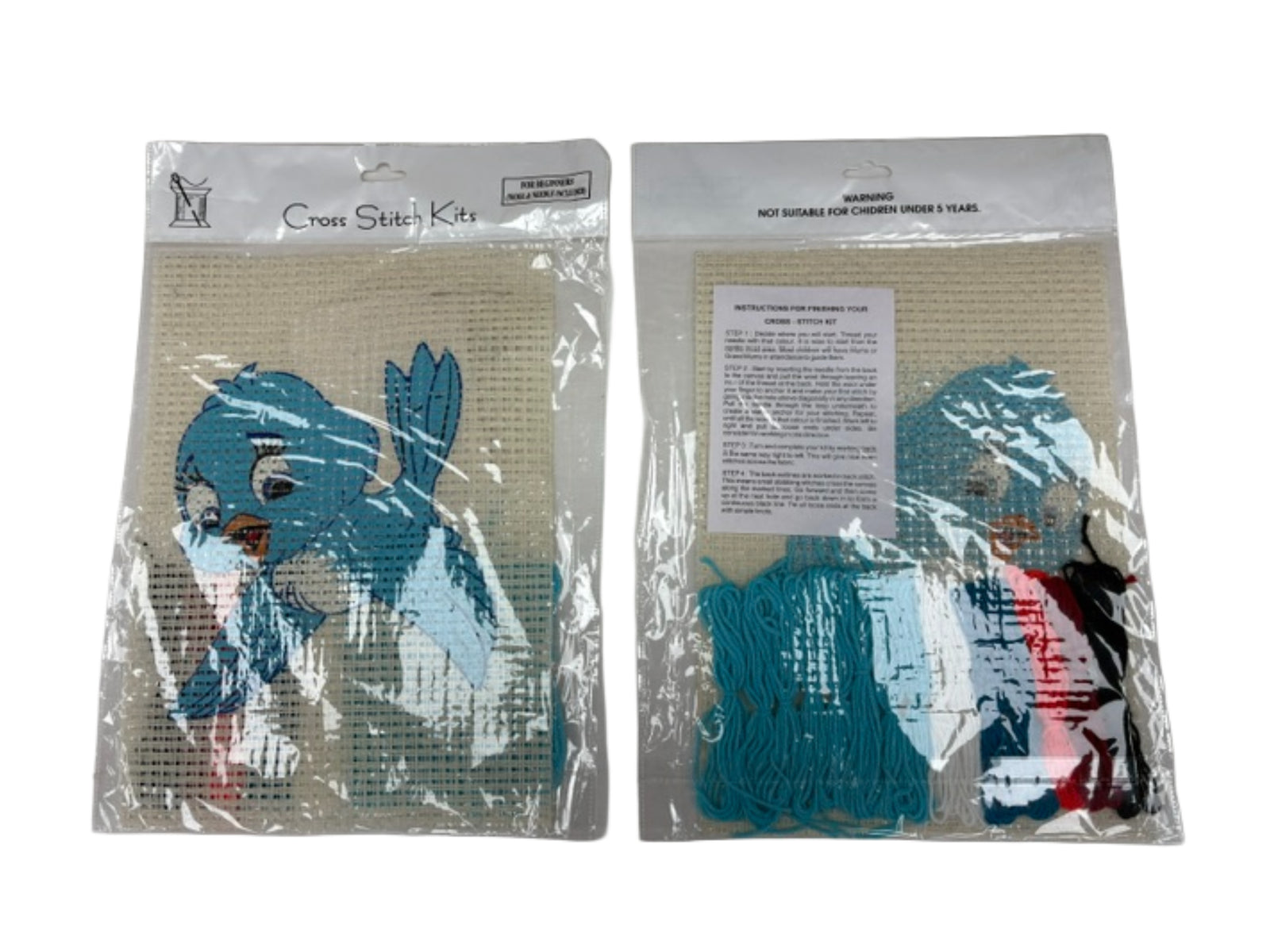 Binca Beginners Cross Stitch Kit featuring a cute flying bird design by Cheap Fabrics, with colorful threads and fabric for craft projects.