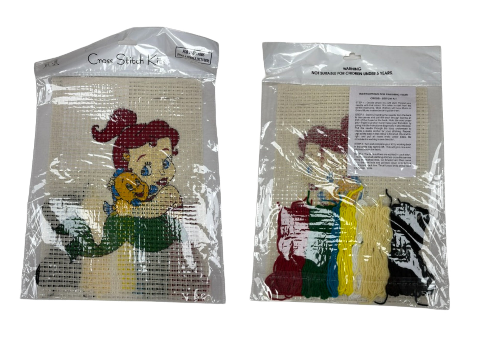 Binca Beginners Cross Stitch Kit featuring a colorful pretty mermaid design, ideal for beginners, by Cheap Fabrics.