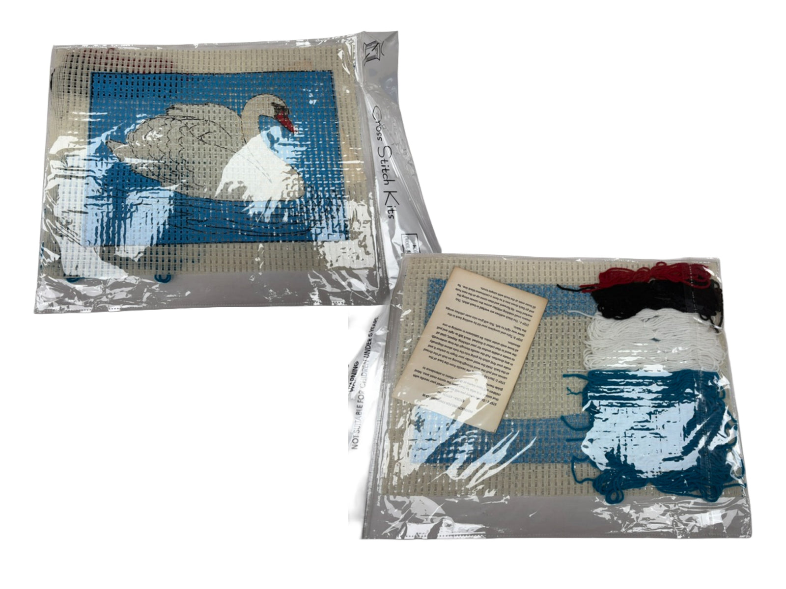 Binca Beginners Cross Stitch Kit featuring a graceful swan design by Cheap Fabrics, includes embroidery floss and fabric.
