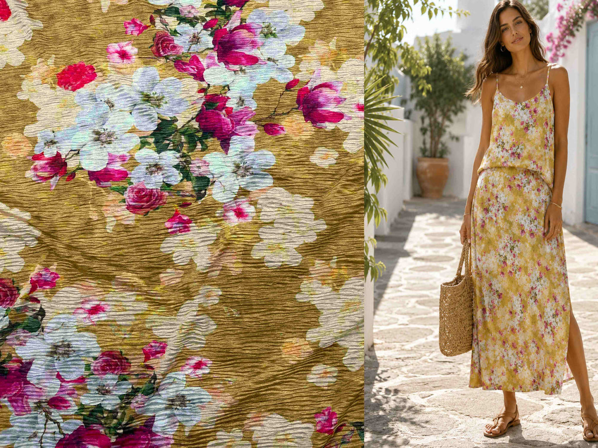 Crushed Jersey Fabric - Flower Fun