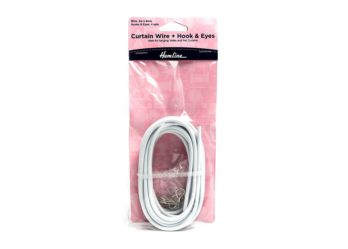 Curtain Wire With Hooks & Eyes: - 4m x 4mm