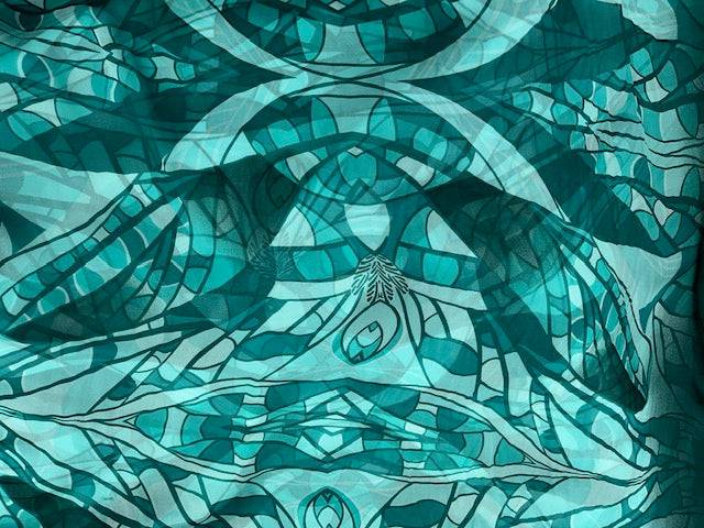 Dark Jade Silk Printed Chiffon - Cheap Fabrics