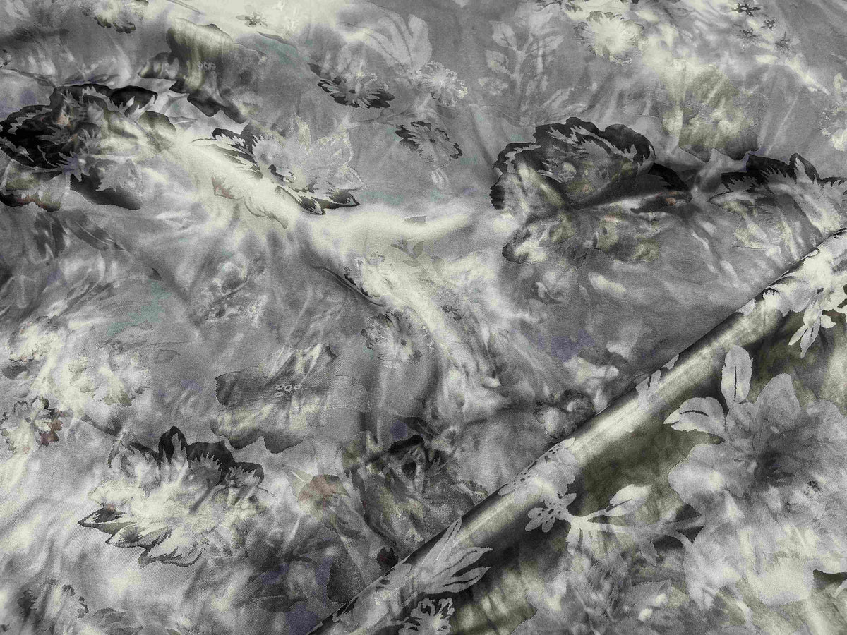Cheapfabrics Deluxe Double Sided Jacquard Fabric in Regal Bloom grey and blue floral pattern