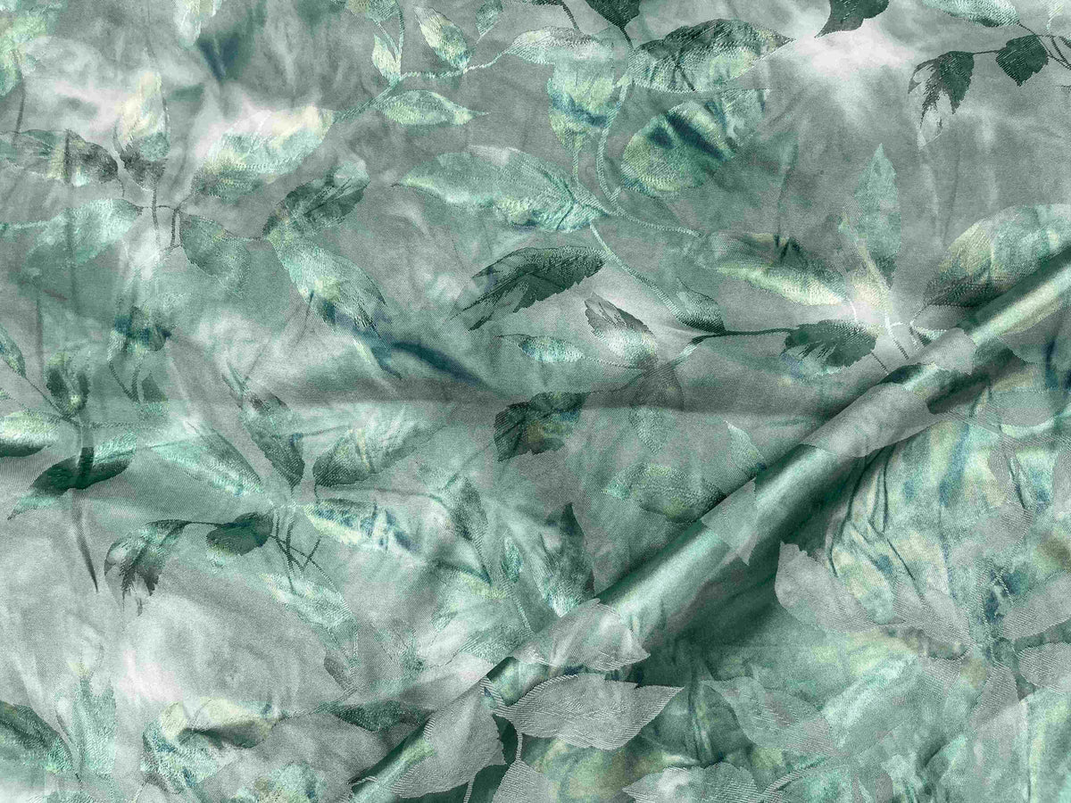 Deluxe double sided royal leaf jacquard fabric in jade by Cheapfabrics