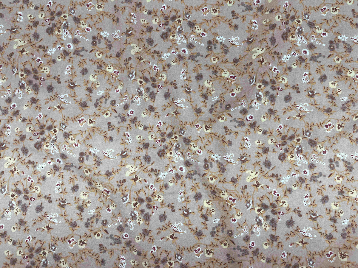 Beige Deluxe Printed Viscose Fabric with micro floral pattern by Cheap Fabrics, showcasing soft, lightweight textile with detailed floral design.