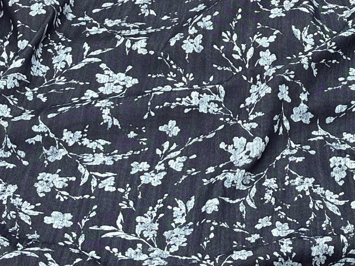 Denim Fabric With A Slight Stretch - Floral