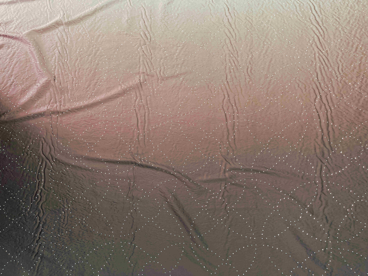 Brown latte Dew Drop Crystal Ombre Satin Fabric by Cheapfabrics with a smooth, shiny satin surface and elegant ombre design.