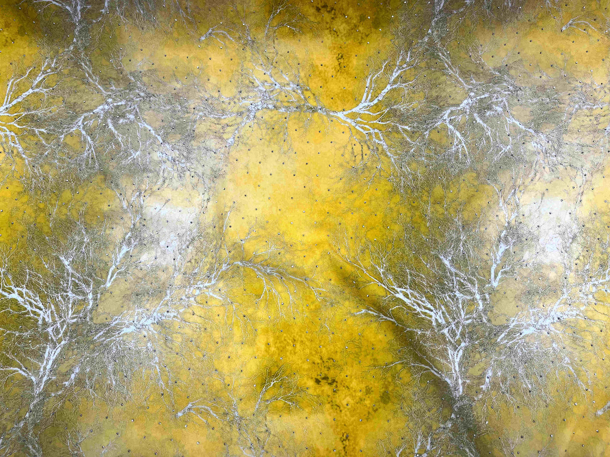 Yellow Dew Drop Viscose Fabric from Cheap Fabrics, showcasing smooth, lightweight material with a subtle floral pattern.