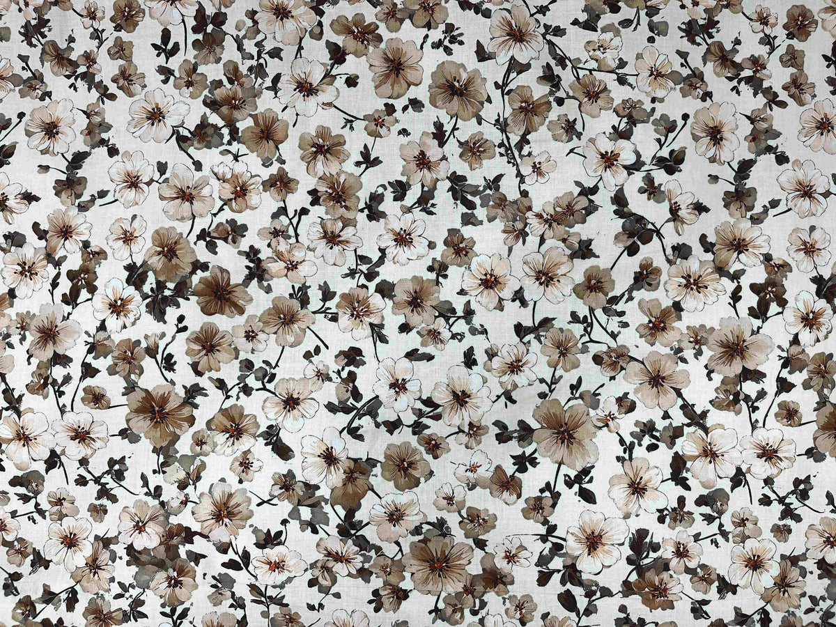 Digital printed cotton lawn fabric with a blossom butterfly cup pattern, perfect for quilting and dressmaking by Cheapfabrics.
