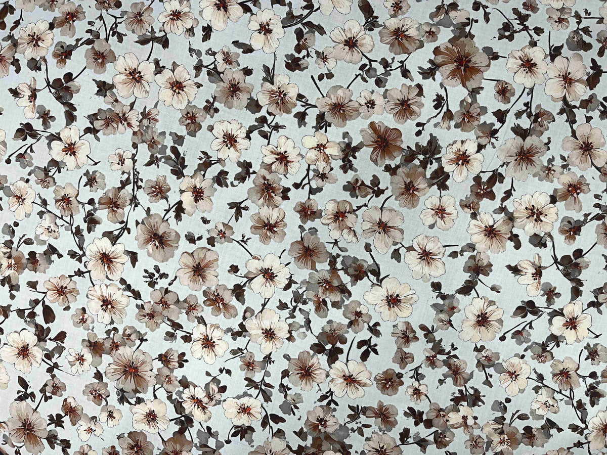 Digital printed cotton lawn fabric with blossom pattern, showcasing vibrant floral design from Cheapfabrics.