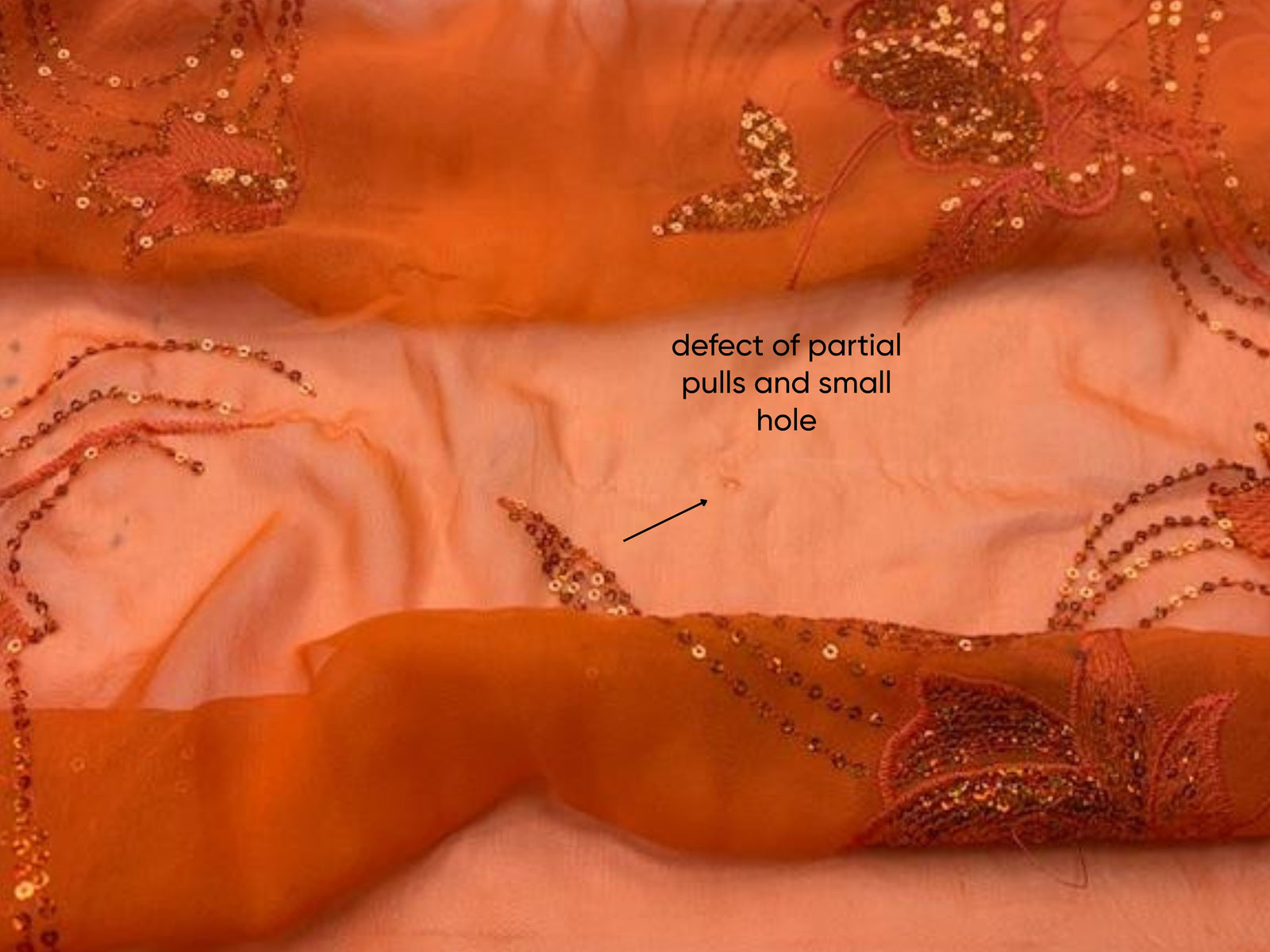 Orange Silk Embroidered Chiffon - 94cms Remnant - SECONDS WITH DEFECT - Cheap Fabrics