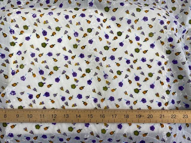 Embroidery Anglais - Purple/Olive Small Floral - Cheap Fabrics