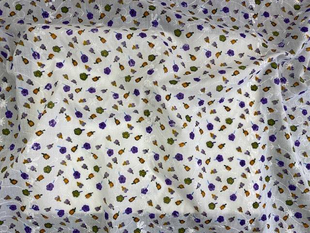 Embroidery Anglais - Purple/Olive Small Floral - Cheap Fabrics