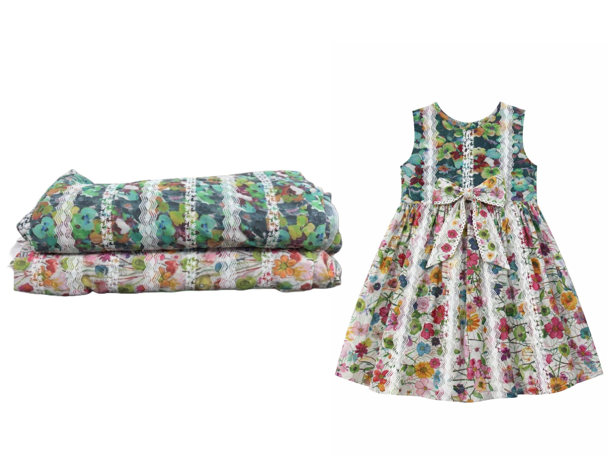 Embroidered Cotton Lawn - Multi Floral Stripe Dress Fabric Embroidered Cotton Lawn - Multi Floral Stripe Dress Fabric