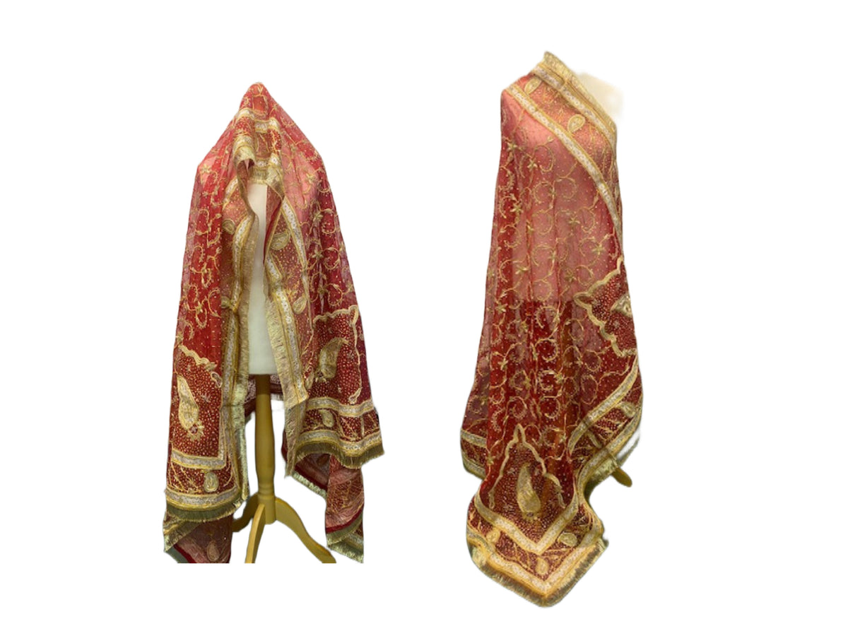 Ethnic Bridal Inspired Fabric -RED PAISLEY - Cheap Fabrics