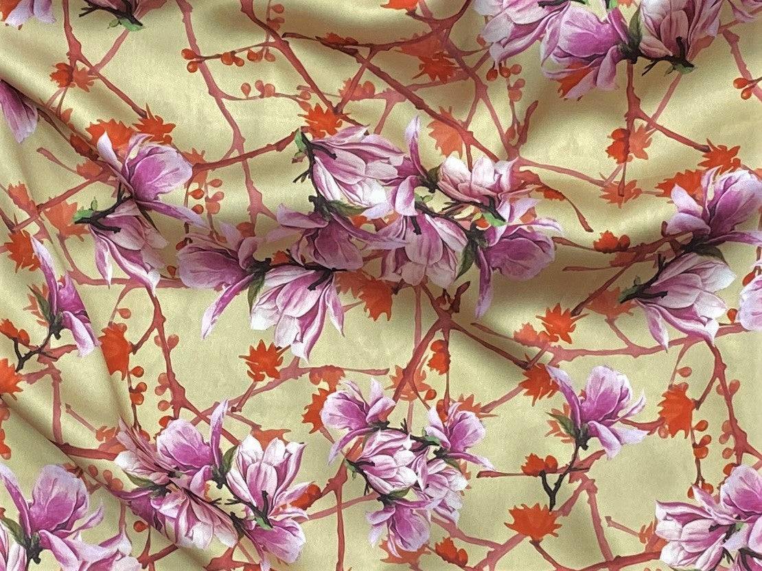 Floral Fusion - Faux Silk Satin - Cheap Fabrics