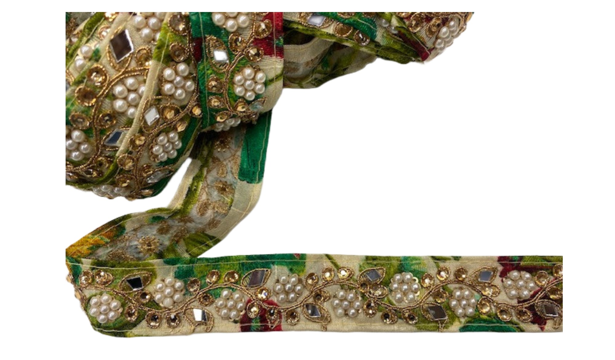 Floral Pearl & Mirrored Fabric Trim (25mm)