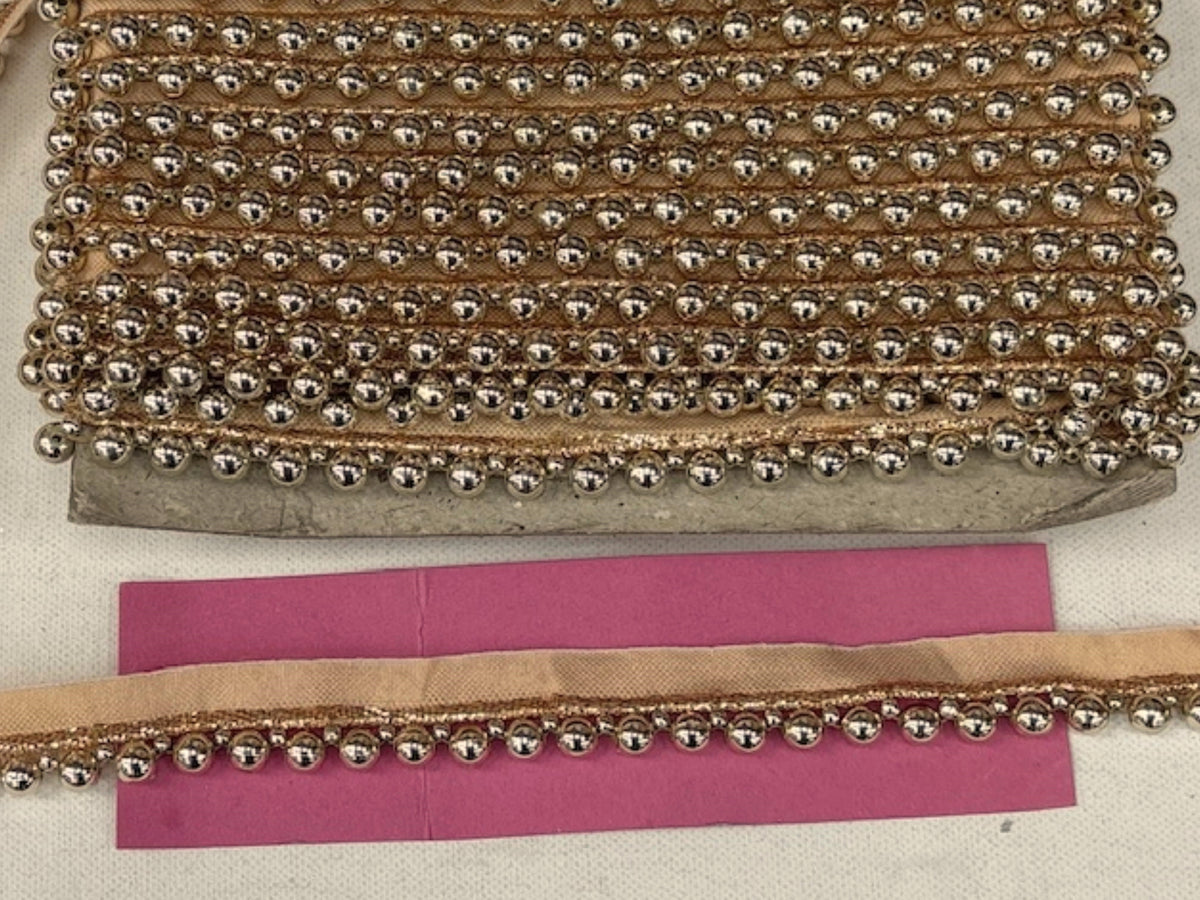 Bobble Beaded Gold Trim - 15/ 20mm - Cheap Fabrics