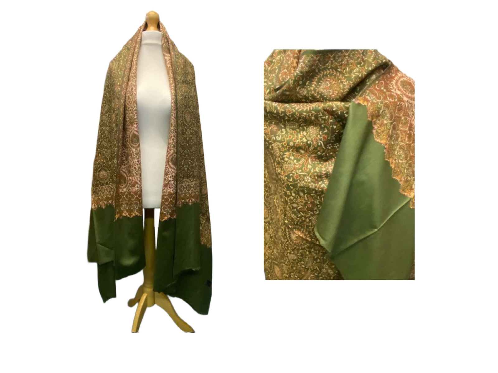 Green Paisley & Flower Wool Mix Shawl - Cheap Fabrics