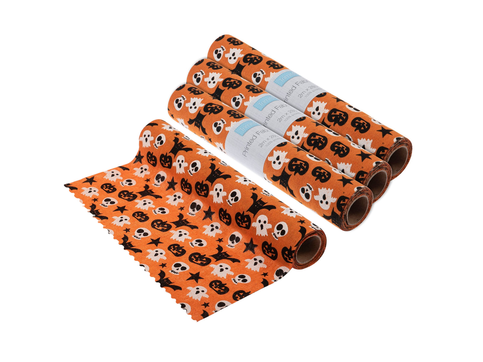 Trimits Halloween orange ghost print fabric roll table runner, 2m x 28cm