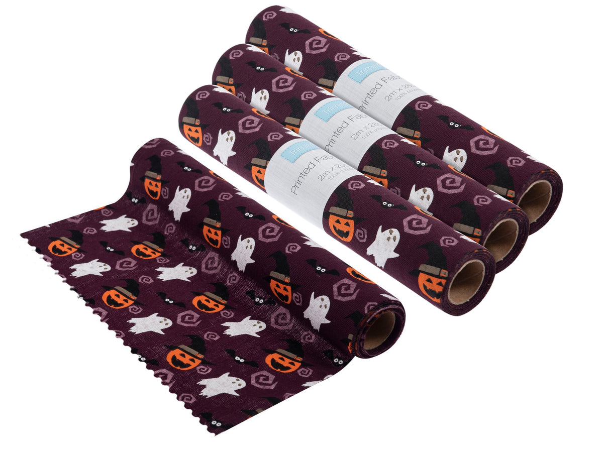 Trimits Halloween spooky print fabric roll table runner, purple design, 2m x 28cm
