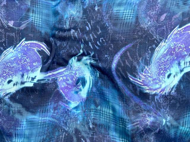 Blue Check Silk Printed Chiffon - Cheap Fabrics