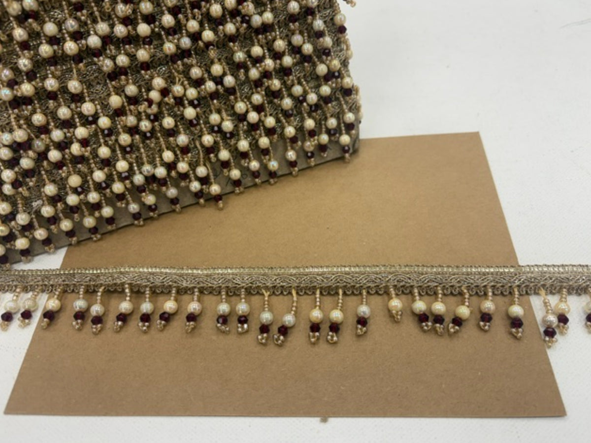 Imperial Maroon & Gold Trim with Hanging Beads