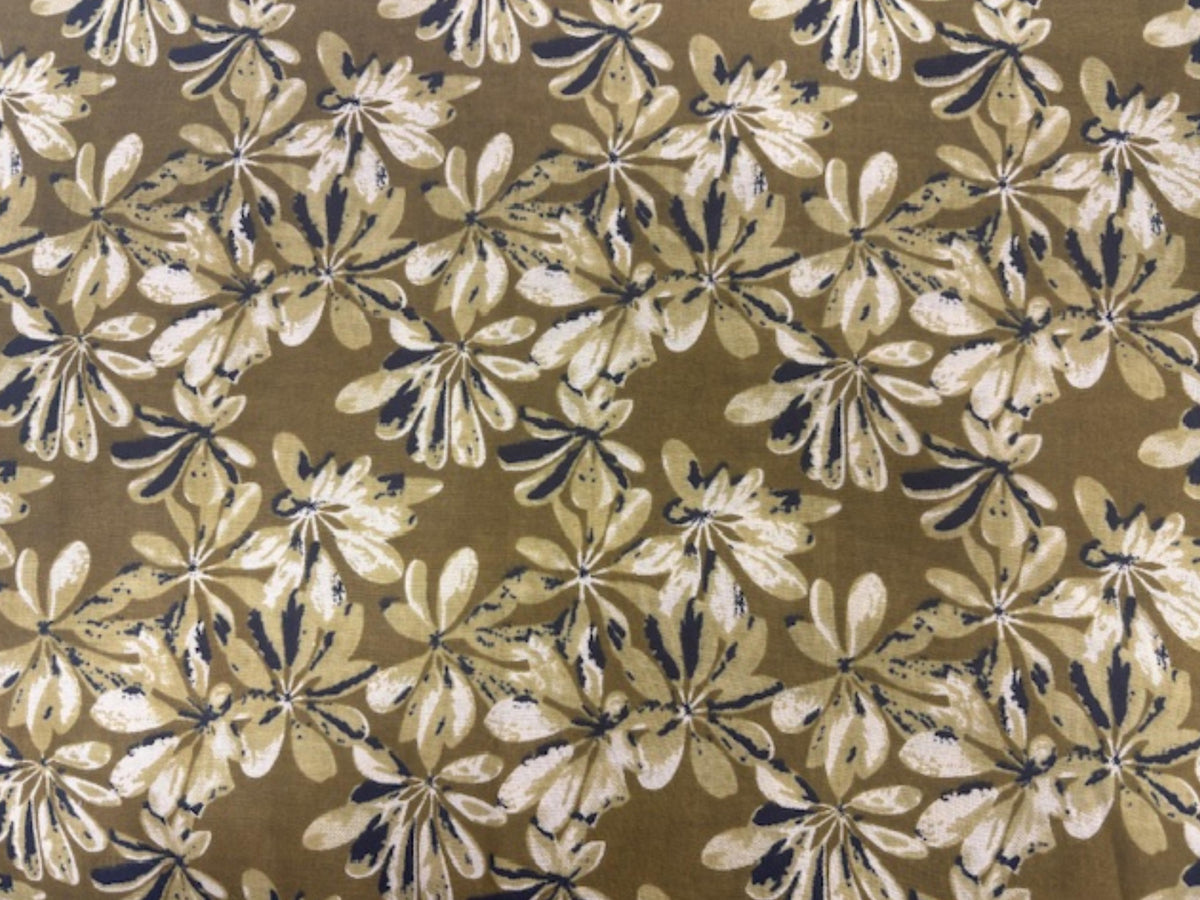 Olive floral Indian ethnic cotton fabric by Cheap Fabrics, showcasing intricate floral patterns on soft cotton material.