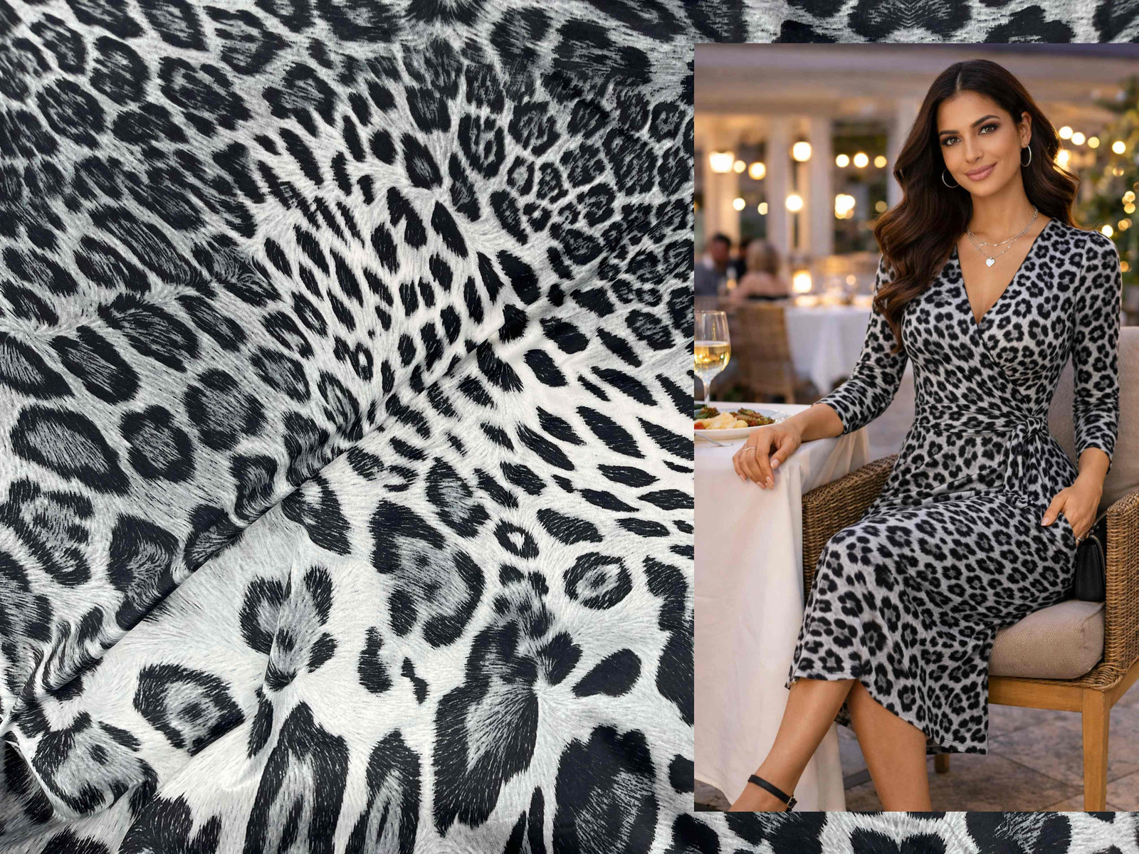 Brown and gold animal printed jersey fabric by Cheapfabrics, showing a soft, stretchy textile with jungle-inspired animal patterns.