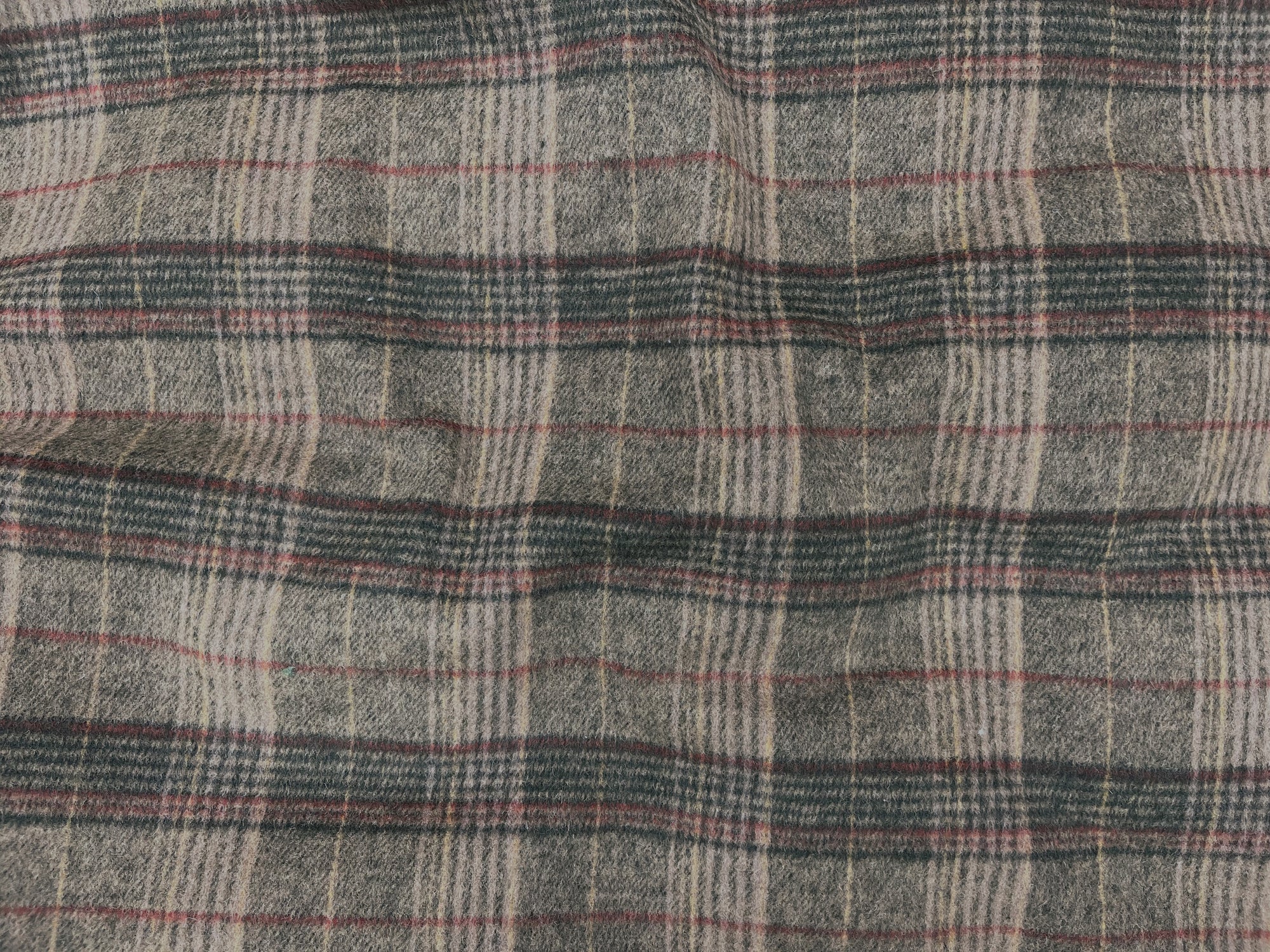 Khaki Check Wool Blend Fabric