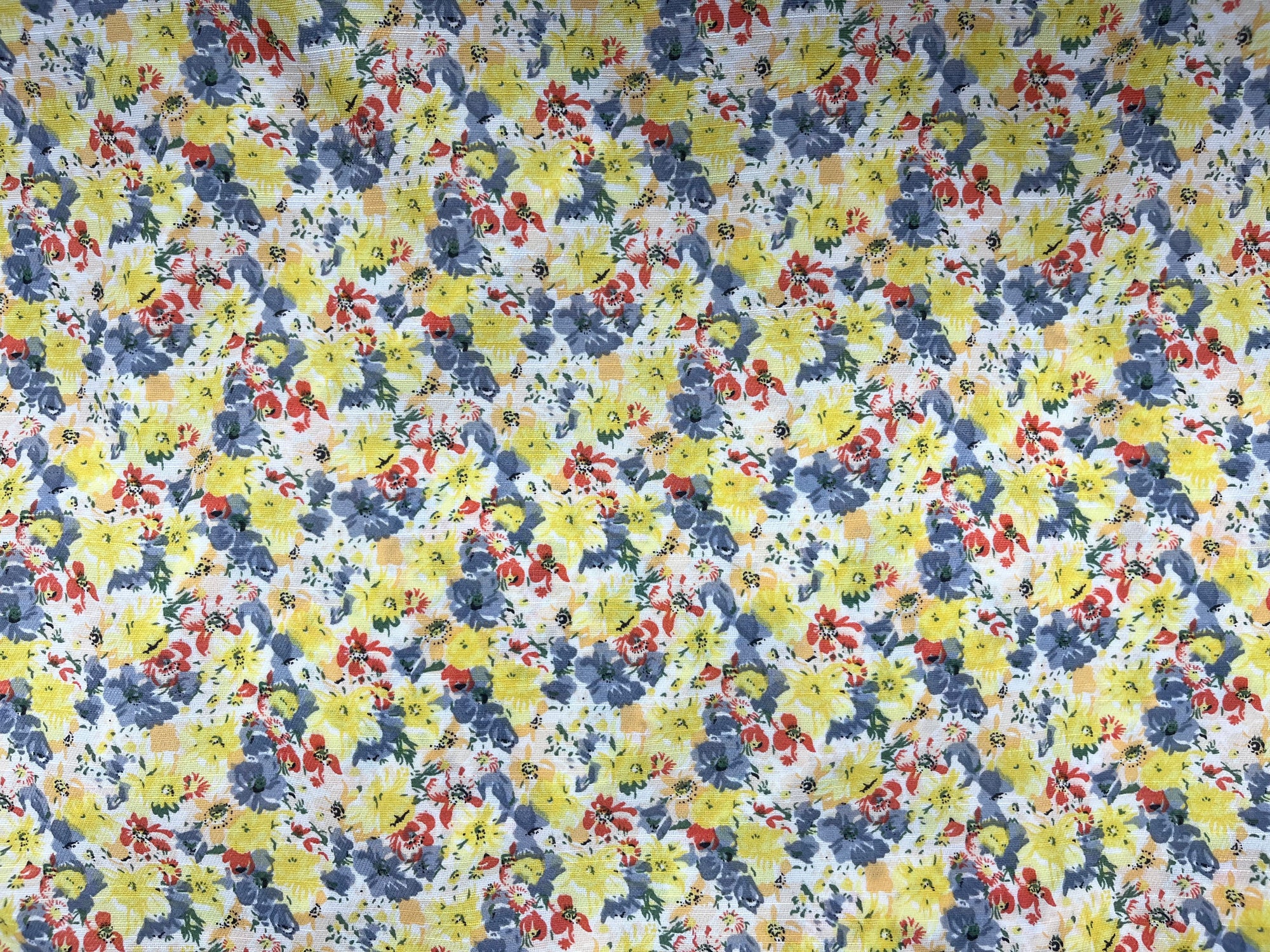 Lemon Grey Floral  - Clearance Printed Crepe Fabric