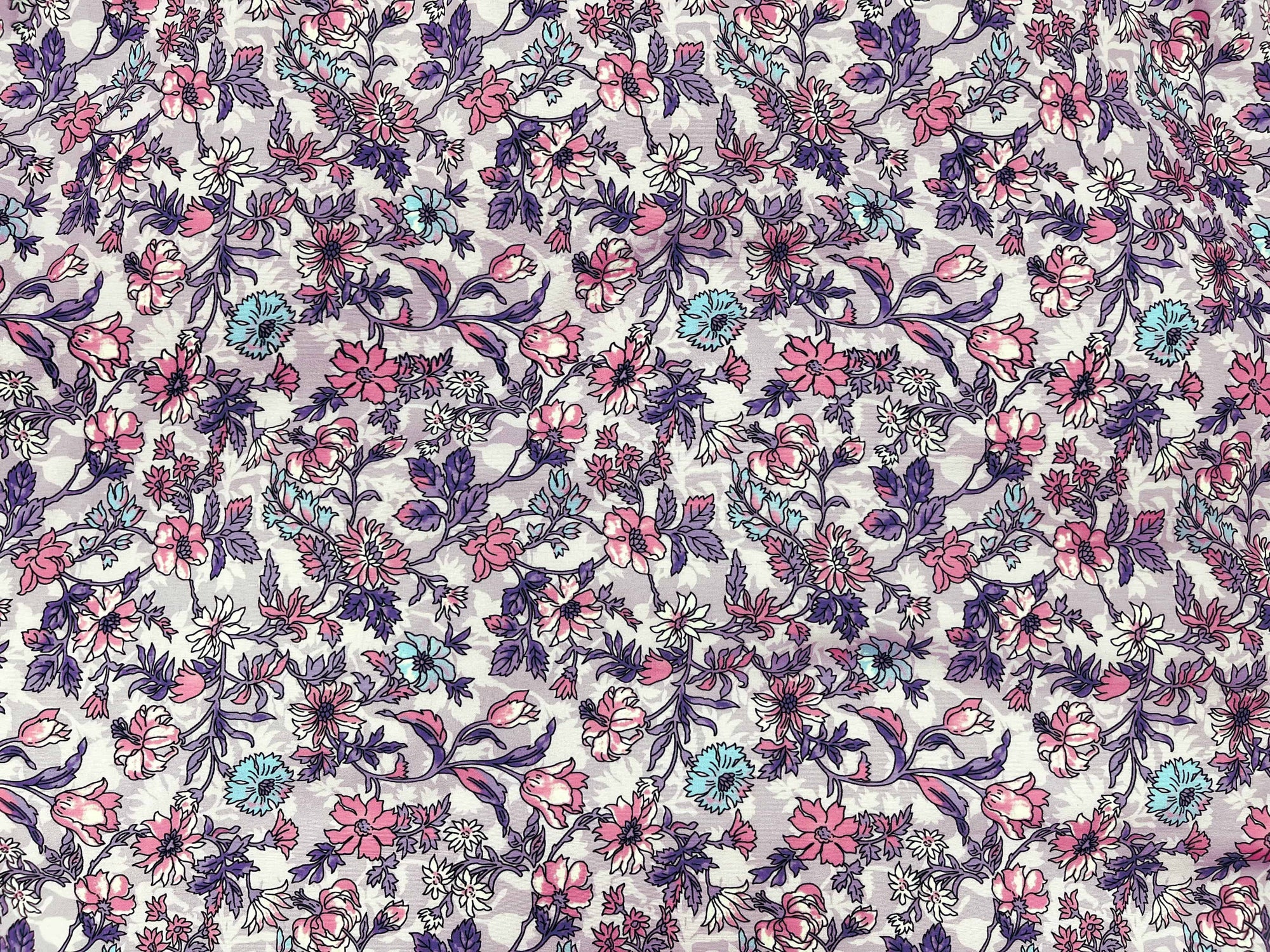 Lilac Floral - Printed Peachskin Fabric - Cheap Fabrics