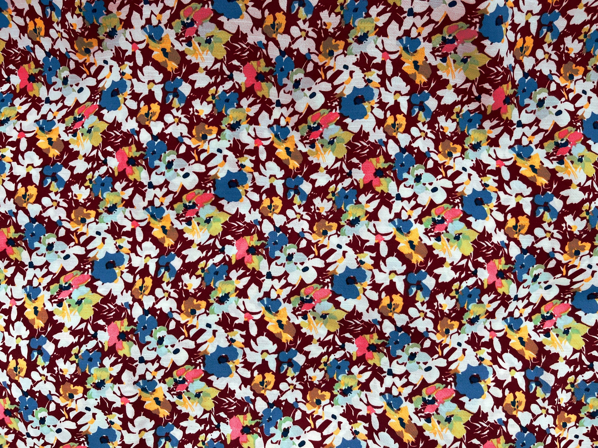 Maroon Floral - Clearance Printed Crepe Fabric