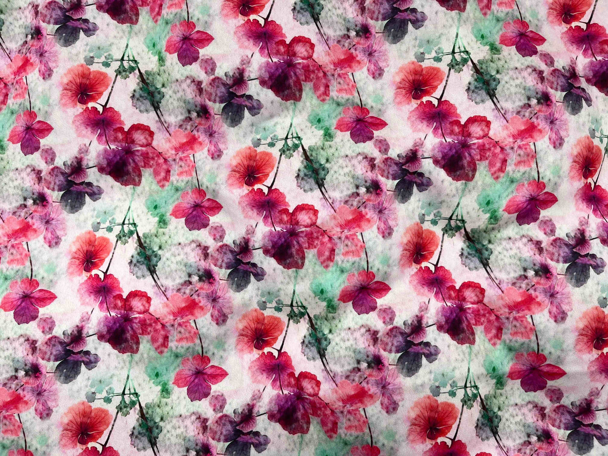 Matt Printed Satin Fabric - Floral Fantasia