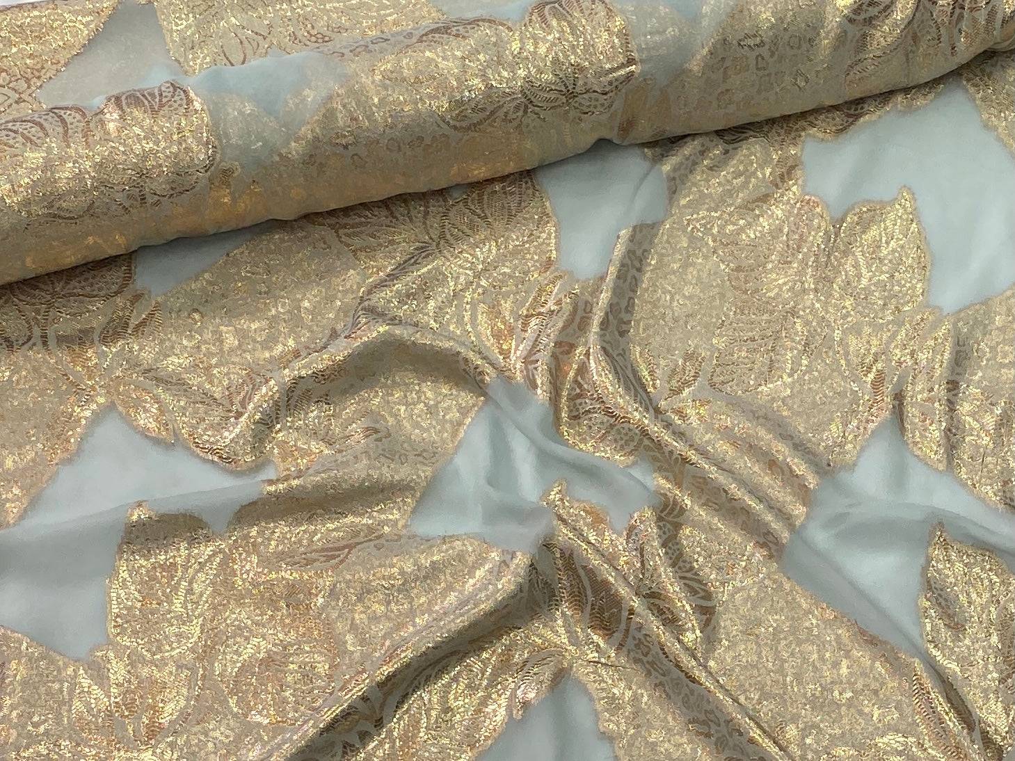 Metallic Chiffon - Shimmer Leaves - Cheap Fabrics