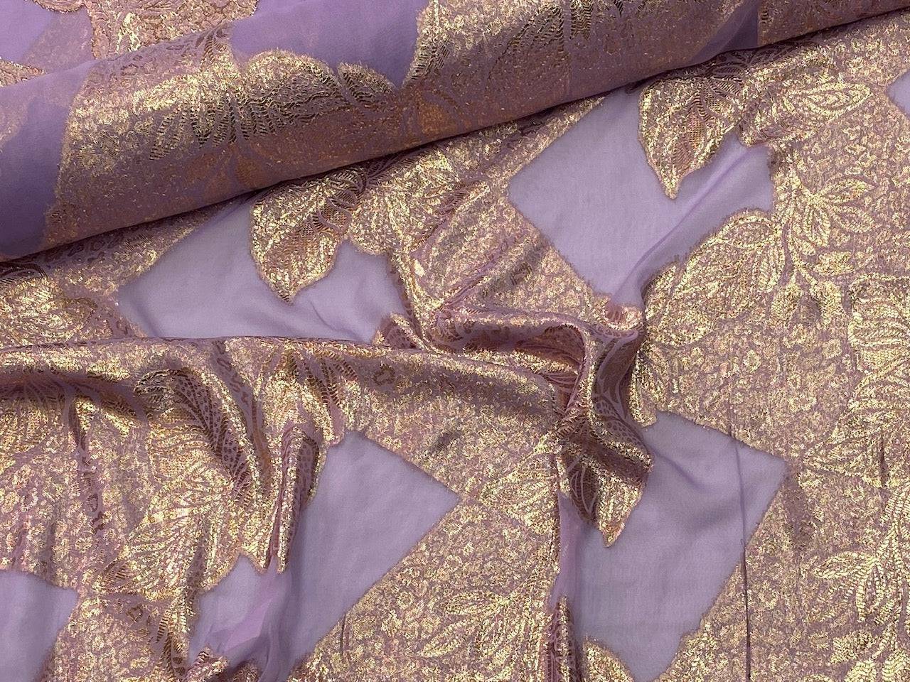 Metallic Chiffon - Shimmer Leaves - Cheap Fabrics