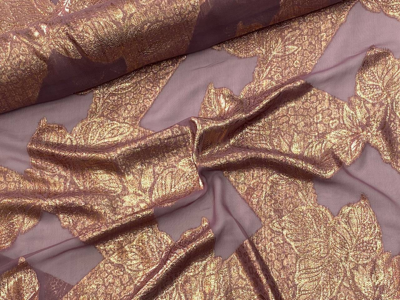Metallic Chiffon - Shimmer Leaves - Cheap Fabrics