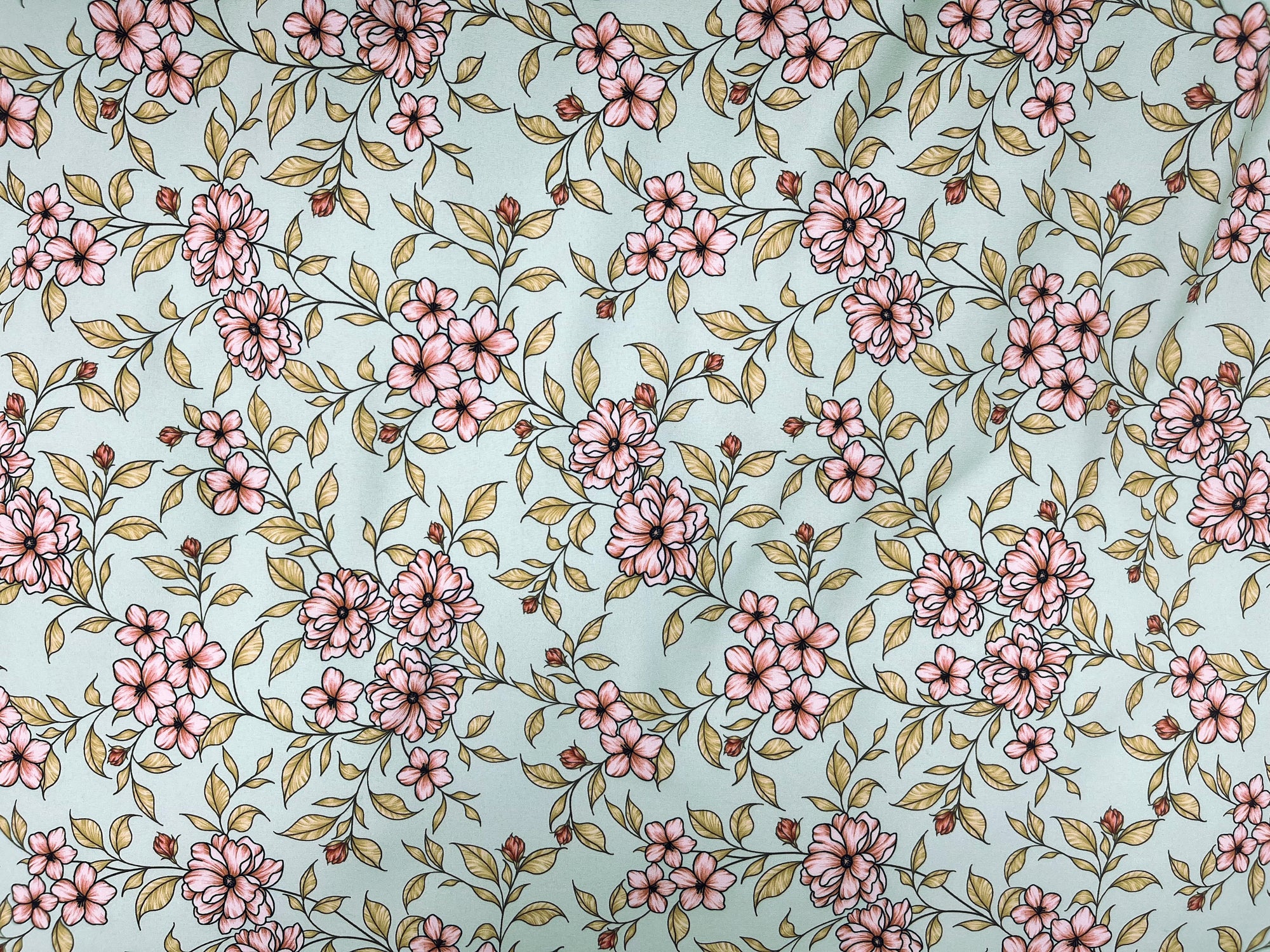 Mint Floral - Printed Peachskin Fabric - Cheap Fabrics