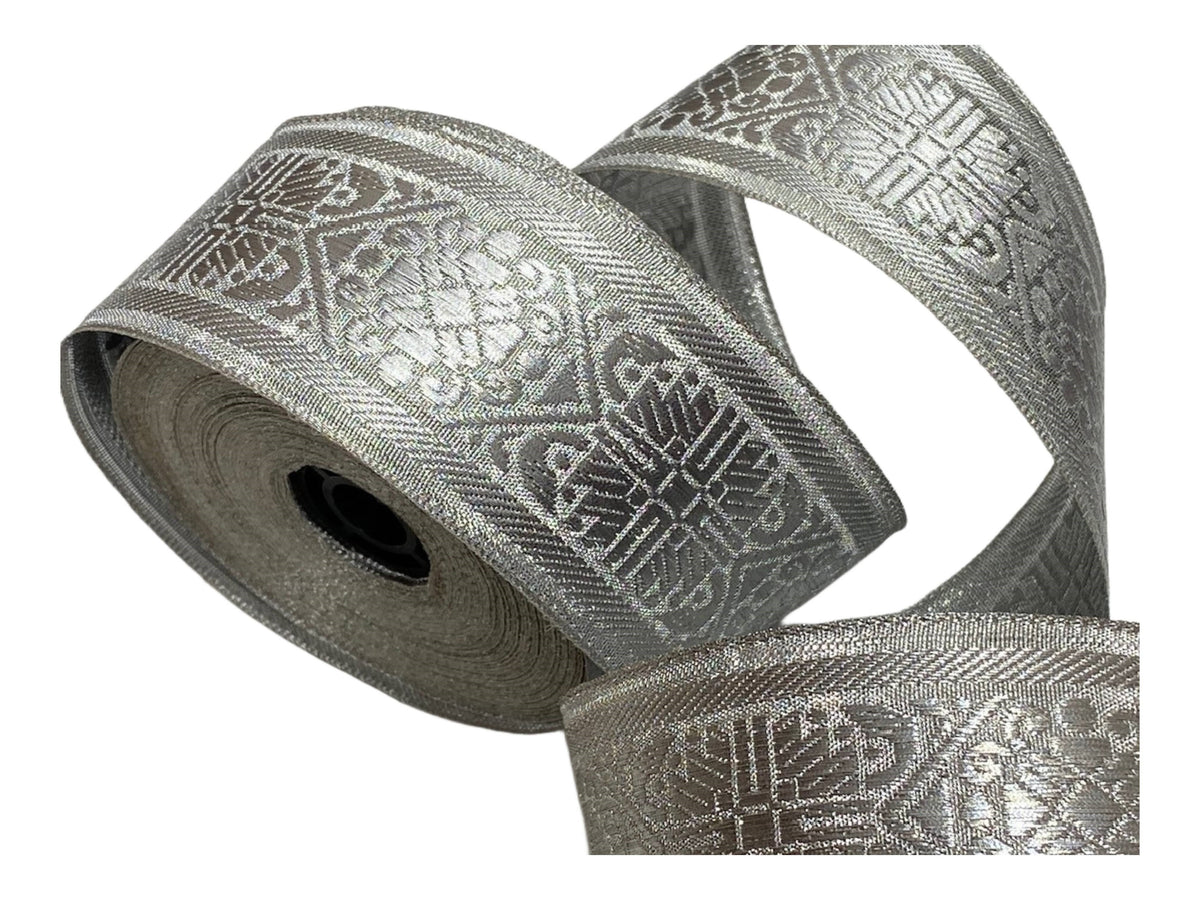 Metallic Jacquard Ribbon - Geometric (55mm) - Cheap Fabrics