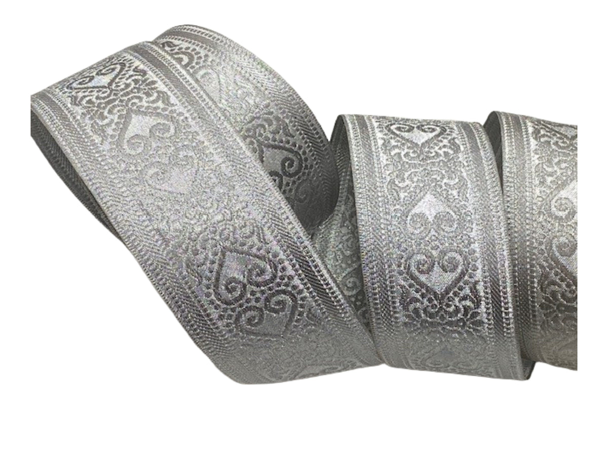 Metallic Jacquard Ribbon - Symmetrical Hearts (55mm) - Cheap Fabrics