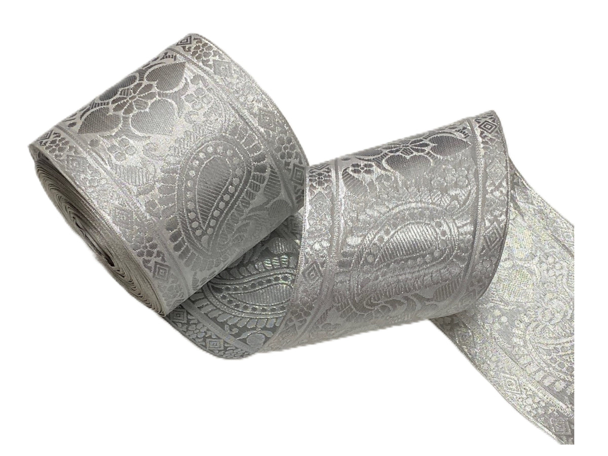 Metallic Jacquard Wide Width Ribbon - Giant Paisley (11cm) - Cheap Fabrics