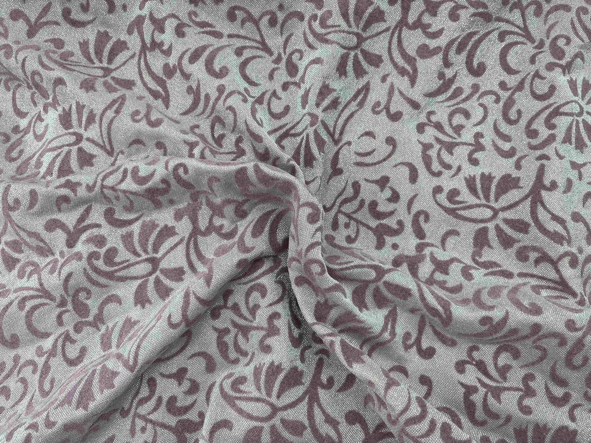 Lavender Moonlight Flock Jersey Fabric featuring soft texture and unique pattern, ideal for sewing projects.