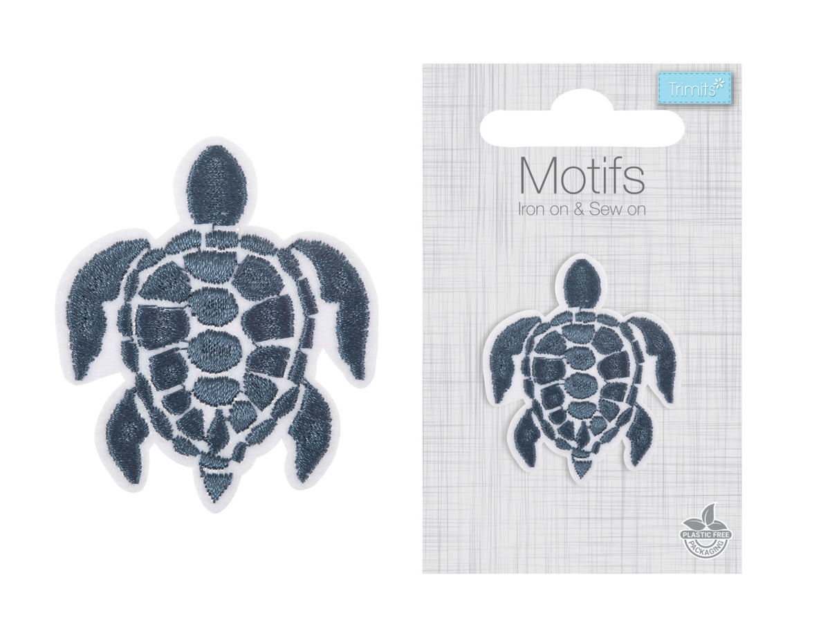 Iron -On & Sew-On Motif Patch - Blue Turtle - Cheap Fabrics
