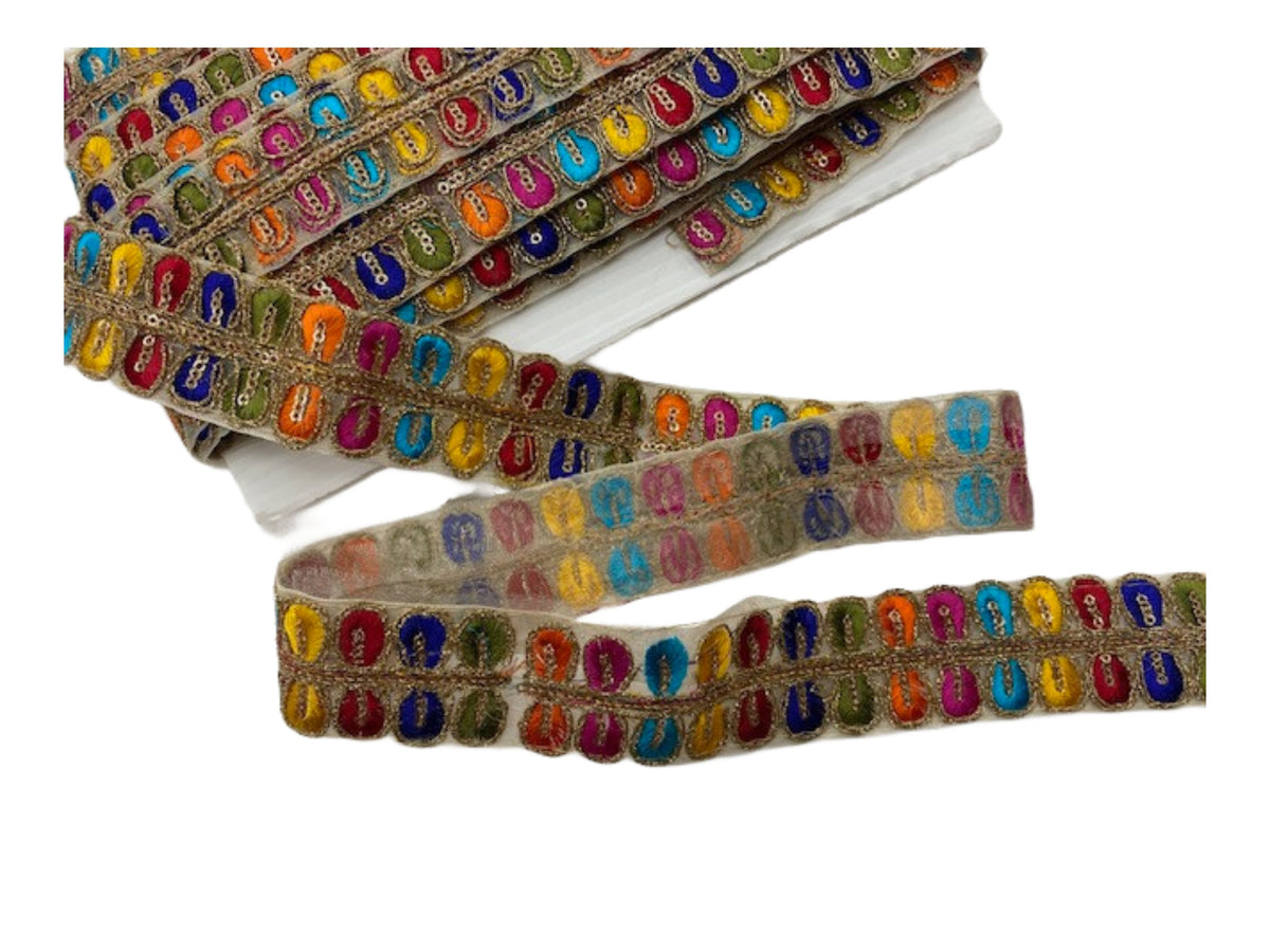 Multi Coloured Organza Based Trim - 35mm DESIGN 1 - Cheap Fabrics