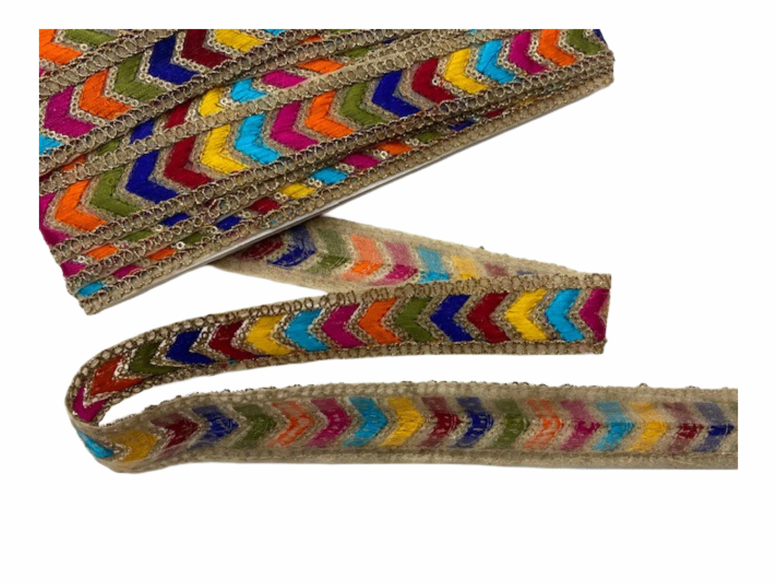 Multi Coloured Organza Based Trim - 30mm CHEVRON - Cheap Fabrics