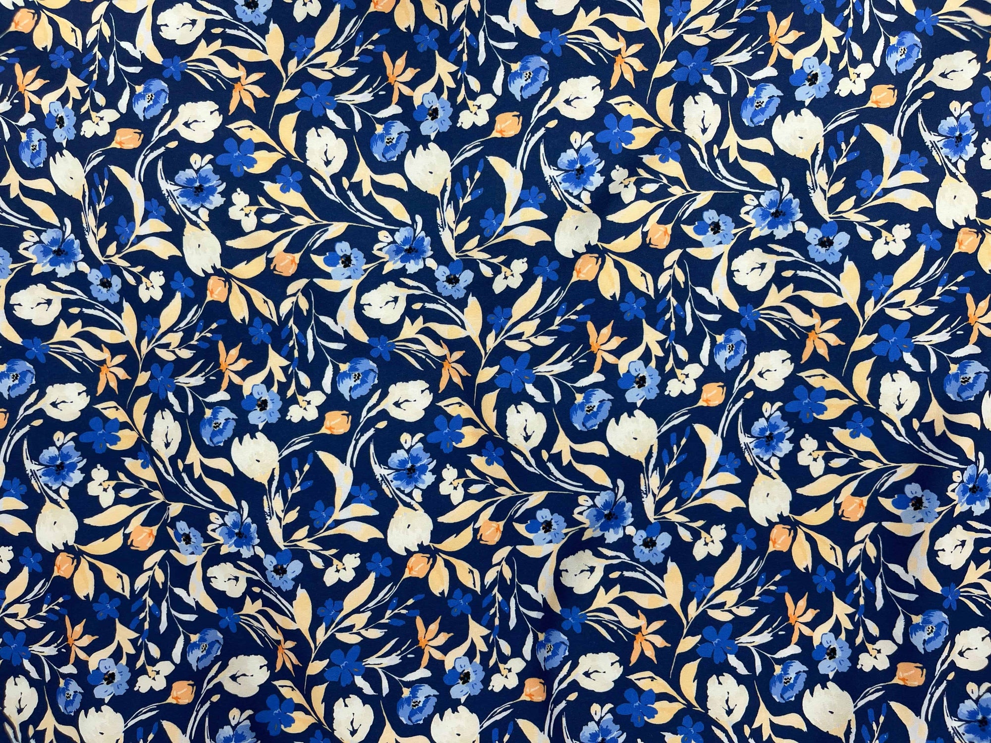 Navy Floral - Printed Peachskin Fabric - Cheap Fabrics